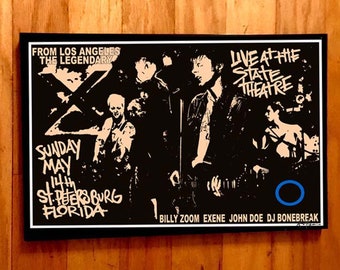 X rare signed gig poster by artist Adam Turkel Florida Indie Rock New Wave Exene John Doe Billy Zoom DJ Bonebrake PUNK