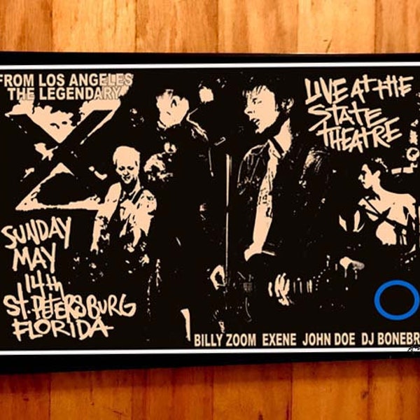 X zeldzame gesigneerde gig poster door artiest Adam Turkel Florida Indie Rock New Wave Exene John Doe Billy Zoom DJ Bonebrake PUNK