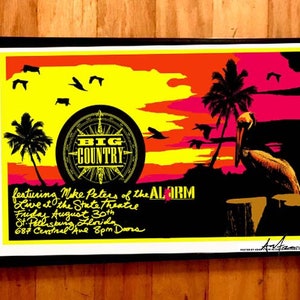 BIG COUNTRY The Alarm rare signed gig poster by artist Adam Turkel - Florida Punk Rock Mike Peters 80s New Wave