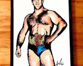 BRUNO SAMMARTINO rare signed numbered art print by Adam Turkel 2019 Pop Art Pro Wrestling wwf Champion belt wwe wwwf Hulk Hogan