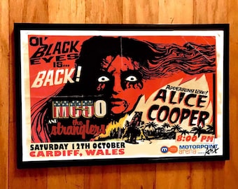 ALICE COOPER The Stranglers MC5 50 Gig Poster Cardiff Wales Pop Art Concert  Rare! Signed artist's proof - Punk Glam Detroit UK