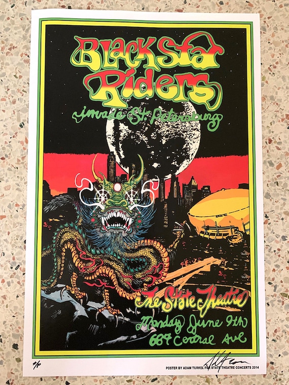 BLACK STAR RIDERS Thin Lizzy Rare Signed Gig Poster by Artist Adam