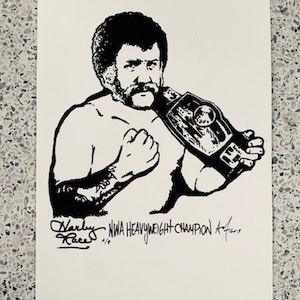 HARLEY RACE rare signed numbered art print by Adam Turkel 2019 Pop Art NWA Pro Wrestling wwf awa Champion belt wwe