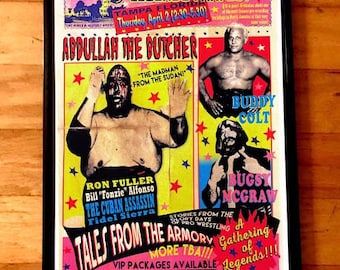 ABDULLAH THE BUTCHER Championship Pro Wrestling From Florida rare signed and numbered poster by Adam Turkel nwa wwe wwf wccw Gordon Solie