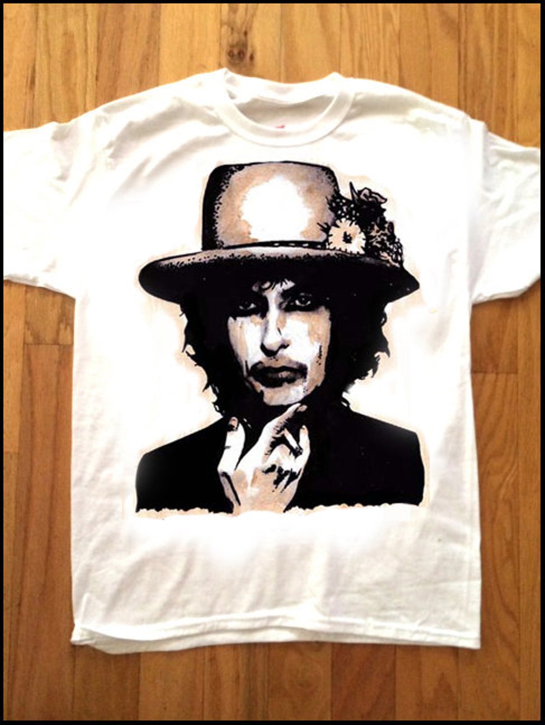 BOB DYLAN 70s portrait Custom Printed painting T-SHIRT by Pop