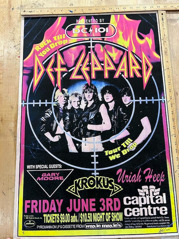 ERTE ポスター DEF LEPPARD 1983 Rare Large Concert Gig Poster 20 X 30 Signed