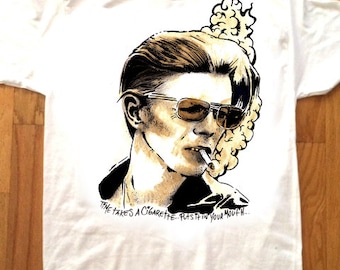 DAVID BOWIE T-Shirt by Pop Artist Adam Turkel Limited Edition! Glam Rock n' Roll Suicide PUNK cigarette