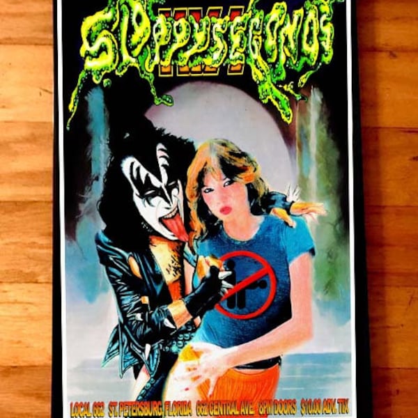 SLOPPY SECONDS rare signed and numbered gig poster by Adam Turkel - Florida Glam Punk Pop Art KISS Gene Simmons Traci Lords