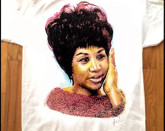 ARETHA FRANKLIN - T-SHIRT z nadrukiem na zamówienie autorstwa artysty pop Adama T! Malarstwo akwarelowe Dusza R&B Blues Gospel Detroit - Pop Art adamtpoprtist