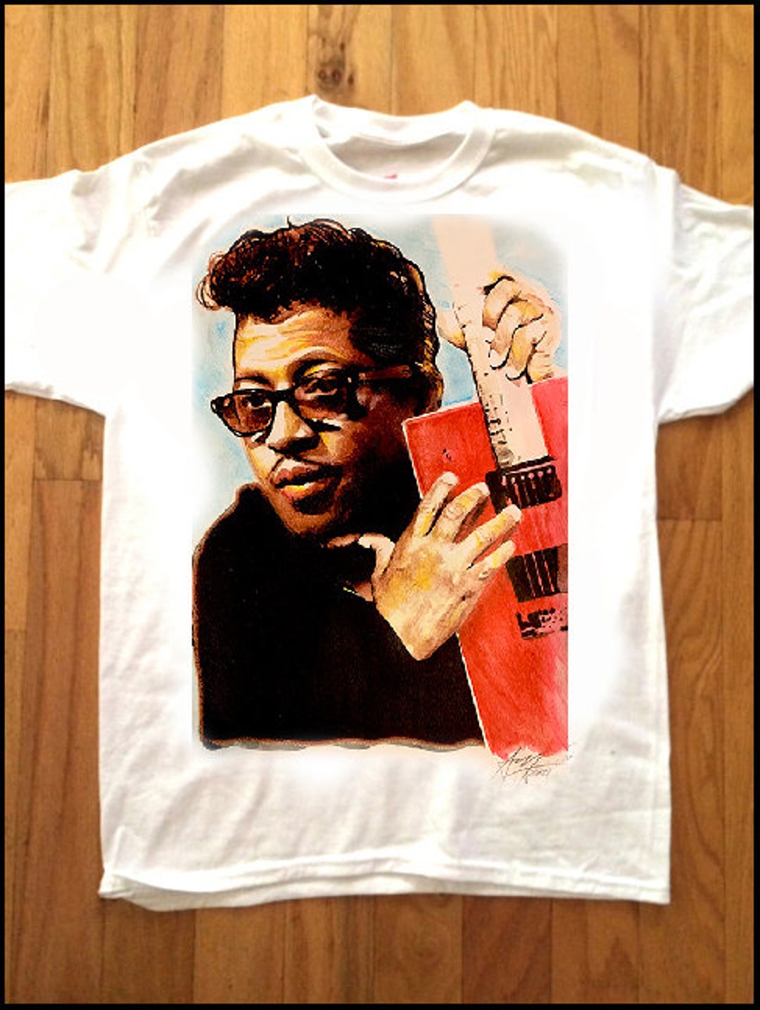 BO DIDDLEY Custom Printed T-SHIRT by Pop Artist Adam T Watercolor ...