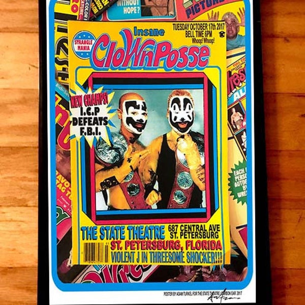 INSANE CLOWN POSSE rare signed gig poster by artist Adam Turkel - Florida Hip Hop Juggalo Pro Wrestling icp