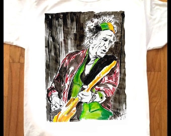 T-shirt KEITH RICHARDS in edizione limitata dell'artista Adam T. Rolling Stones Pop Art 2023 Punk Rock n' Roll