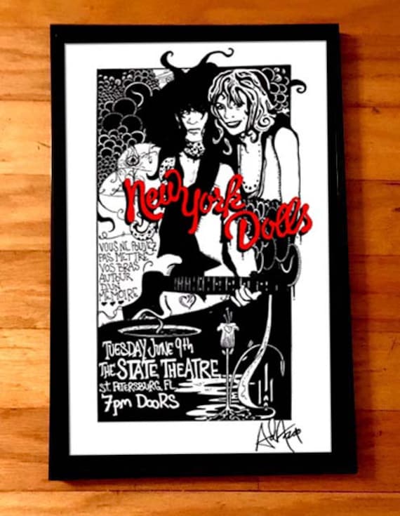 アートポスター ロック・アン・セーヌ 送料込 匿名発送 NEW YORK DOLLS Rare Signed Gig Poster by Artist Adam Turkel