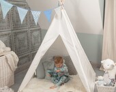 Teepee Tent for Kids, Children 39 s Tipi, Playhouse, White,Indoor,Outdoor, Cotton Canvas, NEW Design- FREE Mat, Lights, Bunting for 1st 10 SOLD