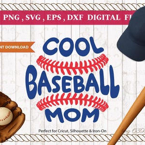 Baseball Mom SVG PNG - Coole rote Stitch Sport Cut Datei für Cricut, Tragetasche zum Aufbügeln, Sublimationsshirt für jubelnde Mütter