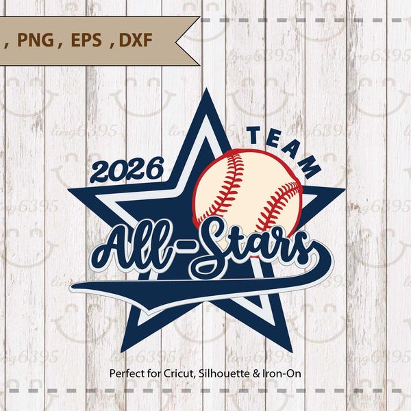 All Star 2026 Baseball SVG PNG, Tournament Team Shirt Design Cut File