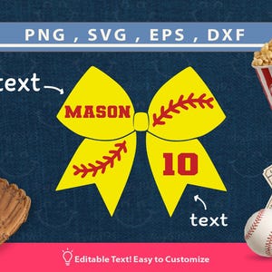 Bewerkbare softbal boog Svg Png Dxf Eps | Naam + nummer toevoegen | Softbal moeder Cheer Svg | Cricut Cut-bestand voor wedstrijddagshirt