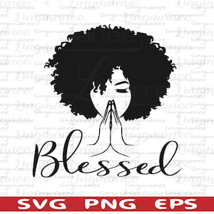 祈る黒人女性 svg。黒人女性 svg。アフロ女性 svg。Cricut 用デジタル ファイル。クリップアート、Svg、Png、Eps。