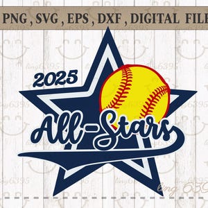 All Stars Softbal Svg, 2025, All Stars Svg, honkbal Svg. Softbalteam. Vector, Cricut Cut-bestand Clipart Png Eps Svg