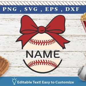 Arco de béisbol personalizado Svg PNG Dxf Eps / Nombre editable Mamá de béisbol Svg / Archivo de corte de camiseta del día del juego del equipo de animadoras / Diseño termoadhesivo Cricut