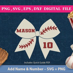 Bewerkbare honkbal boog Svg Png Dxf Eps | Naam + nummer toevoegen | Honkbal Cheer Mom Shirt Svg | Game Day Cricut Cut-bestand