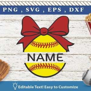 Arco de sóftbol personalizado Svg PNG Dxf Eps / Nombre editable Camiseta de sóftbol para mamá Svg / Archivo de corte para porras del día del juego / Diseño termoadhesivo Cricut