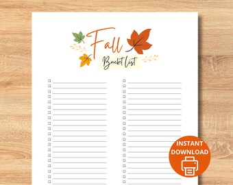 Fall Bucket List | Instant Download | PDF | US Letter 8.5” x 11” | Print at Home