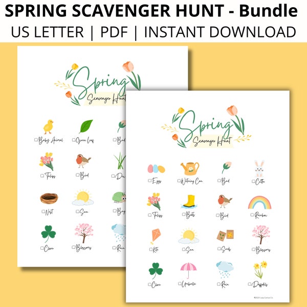 Spring Scavenger Hunt | Bundle | Instant Download | PDF | US Letter 8.5” x 11” | Print at Home