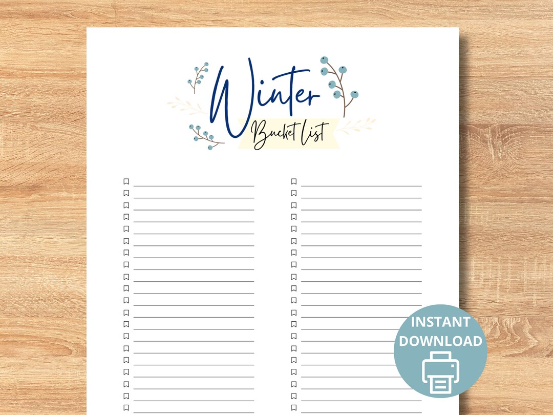 Winter Bucket List | Instant Download | PDF | US Letter 8.5” X 11 ...