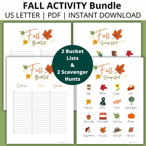 Fall Activity Bundle: Bucket Lists & Scavenger Hunts (PDF)