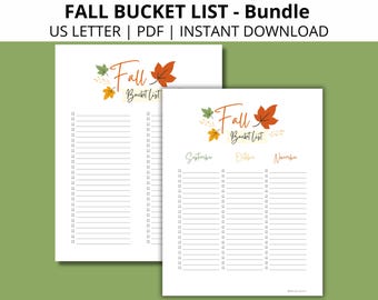 Fall Bucket List Bundle: Printable Activity Planner (PDF)