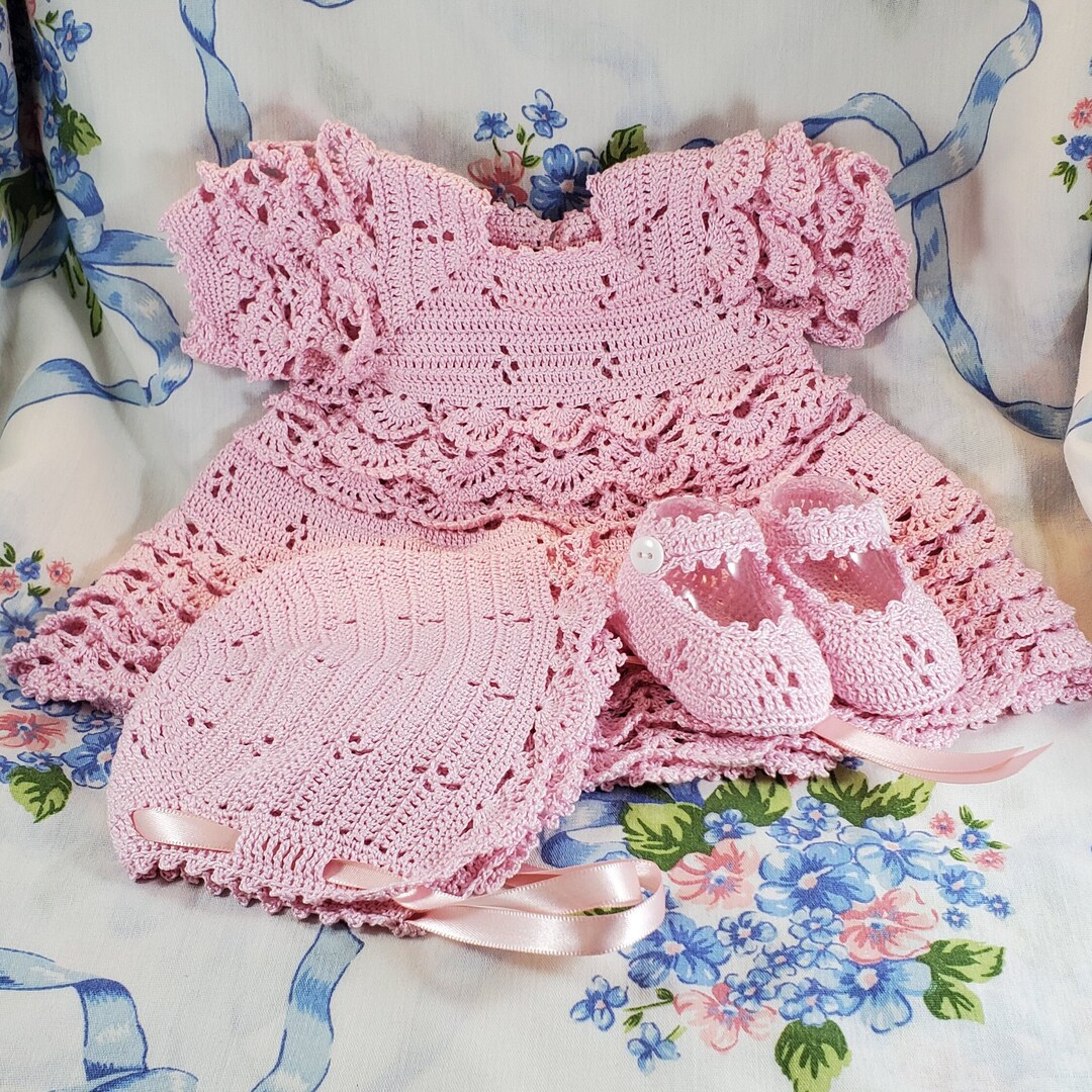 Layered Fans Newborn Pink Baby Girl Set Includes Dress and