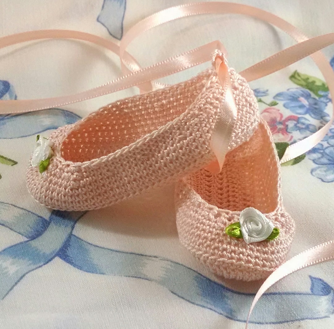 Peach Baby Ballet Shoes Baby Girl White Roses Peach Ribbon 03 Months