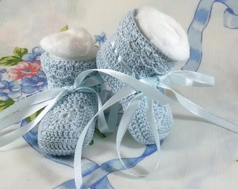 Baby Blue Thread Crochet Original Cluster Shell Cuff Boy Baby Blue Ribbon 0-3 Months Baby & Reborn Dolls