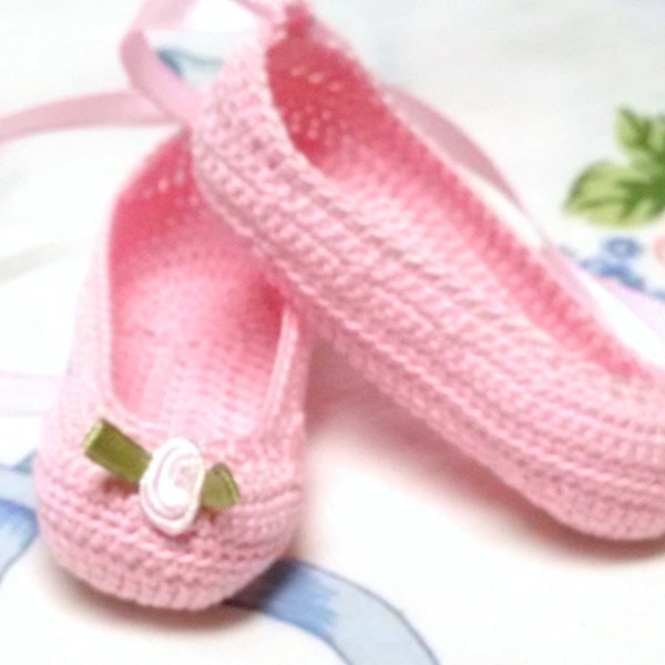 Pink Thread Ballet Slippers Baby Girl Pink Rose Pink Ribbon 0-3 Months Reborn Dolls Crocheted