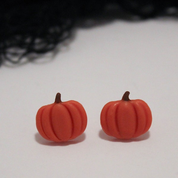 Little Pumpkin Stud Earrings | Plastic Post Earrings |Halloween Earrings | Metal Free Earrings | Invisible Clip Ons | Fall Earrings