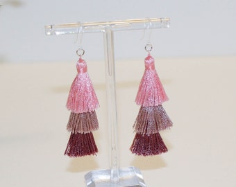 Pink Ombre Tassel Earrings | Metal Free Dangle Earrings | Hypoallergenic Jewelry | Earrings for Sensitive Ears