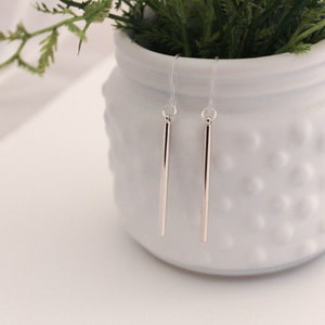 Bar Dangle Earrings| Metal Free Earring Hooks | Minimalist | Simple Silver Tone Earrings | Hypoallergenic | Plastic Post | Gift for Her