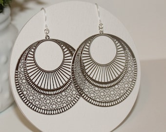 Silver Filigree Dangle Earrings |Metal Free Posts | Silver Drop Earrings | Hypoallergenic Earrings | Plastic Post Dangles | Gift for Her