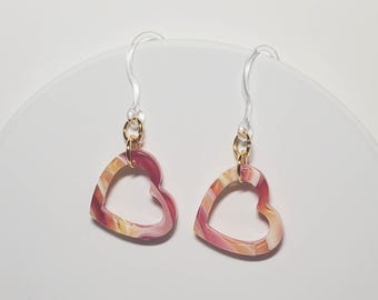 Marbled Acrylic Heart Earrings: Hypoallergenic Non Metal Earring Posts, Multiple Colors Available