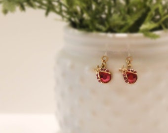 Ladybug Dangle Earrings: Hypoallergenic Non-Metal Hooks