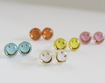 Smiley Face Earrings | Metal Free Stud Earrings | 7.5 mm | Plastic Post Earrings for Sensitive Ears | Hypoallergenic Jewelry