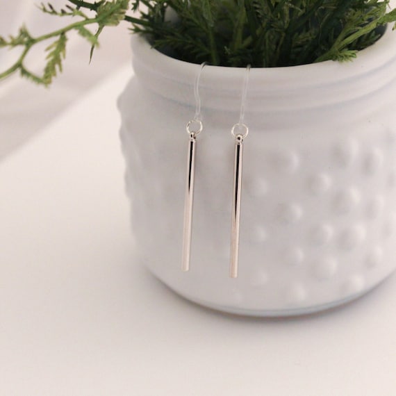Bar Dangle Earrings| Metal Free Earring Hooks | Minimalist | Simple Silver Tone Earrings | Hypoallergenic | Plastic Post | Gift for Her