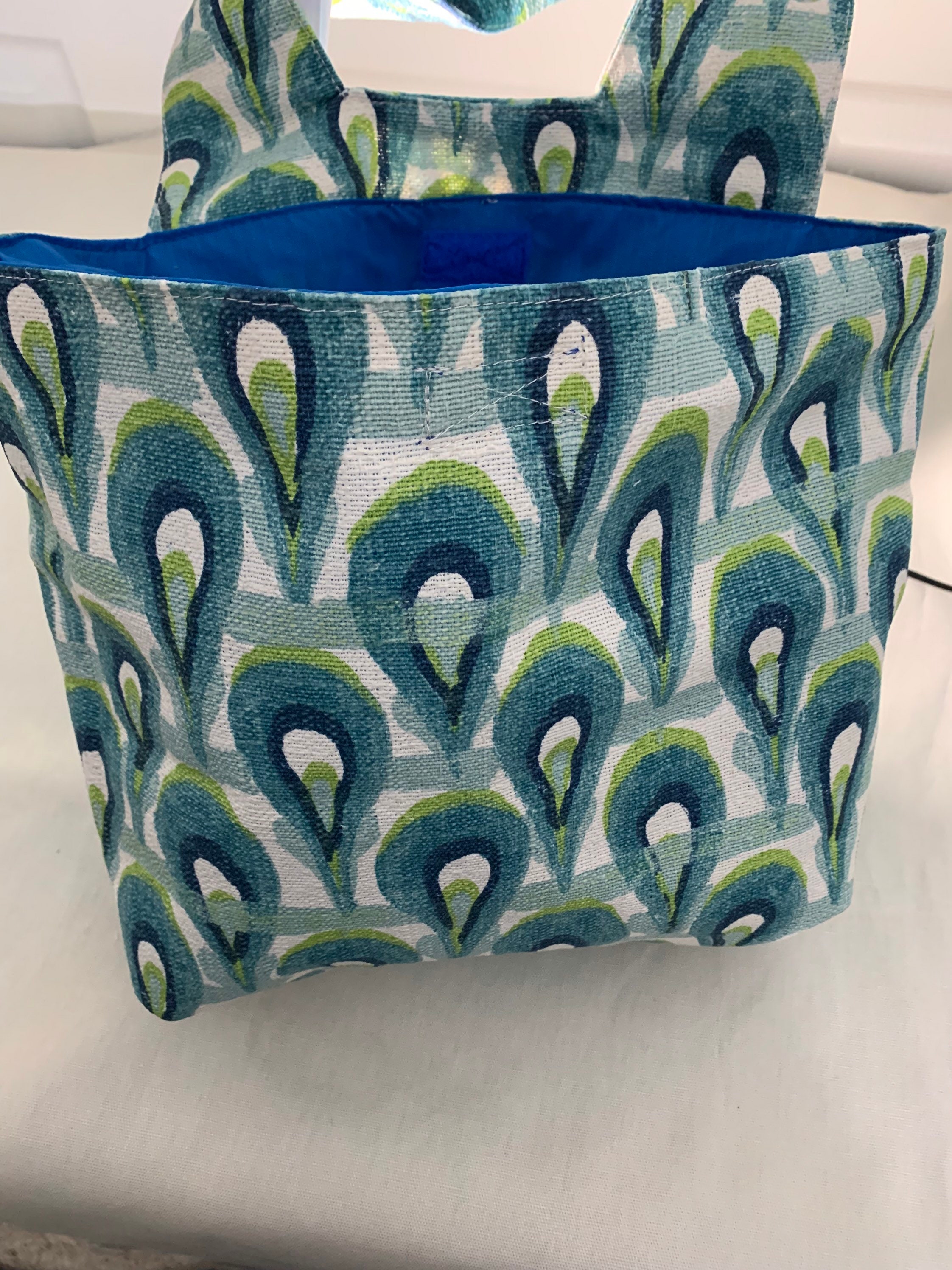 Car Trash Bag Peacock Blue Green Designer Fabric Car Auto 