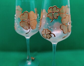 2 Hand painted wine glasses