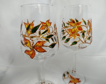 2 Hand painted wine glasses