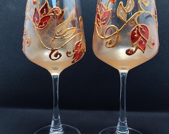 2 Hand painted wine glasses