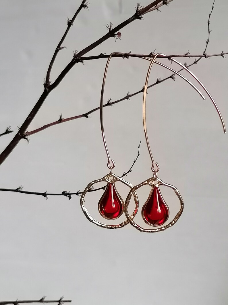 Red teardrop earrings dangle gold hoop earrings gift for mum aesthetic earrings