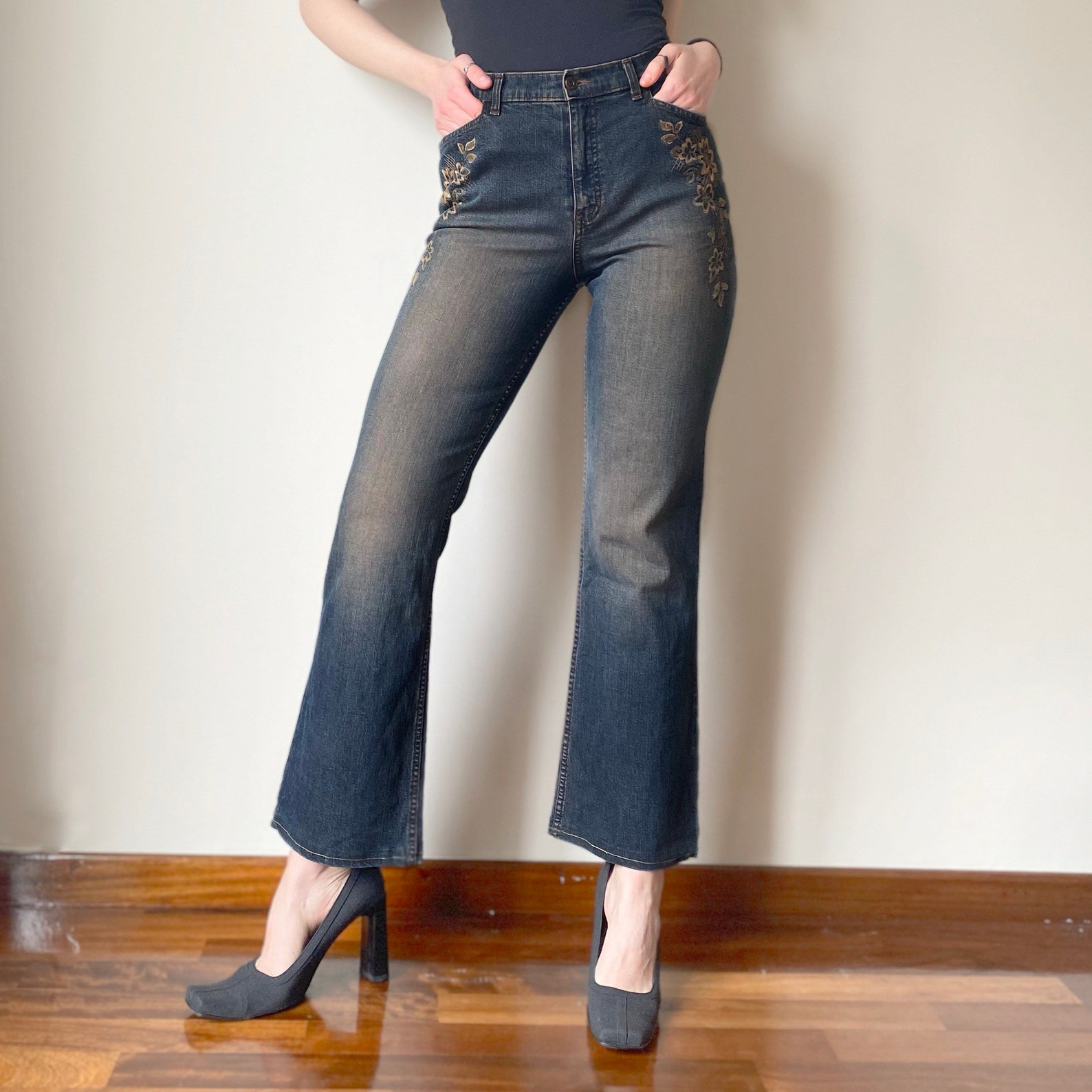 Vintage Y2k Flare Jeans With Floral Embroidery and Without - Etsy