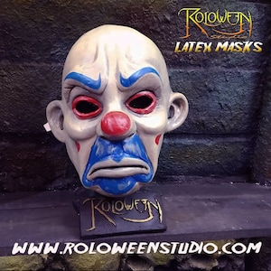 Joker Clown Latex Mask Heist Scene Replica - Dark Knight Cosplay Mask - Bank Robber Clown Prop - Movie Accurate Halloween Costume Mask